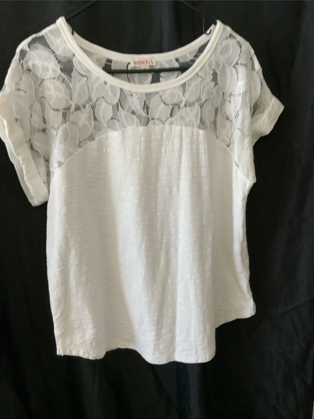 Merona White Lace Yoke Short Sleeve Top